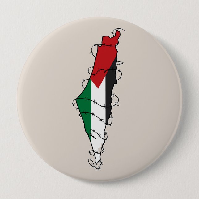 Free Palestine Barbed Wire Map Palestinian Freedom Button (Front)