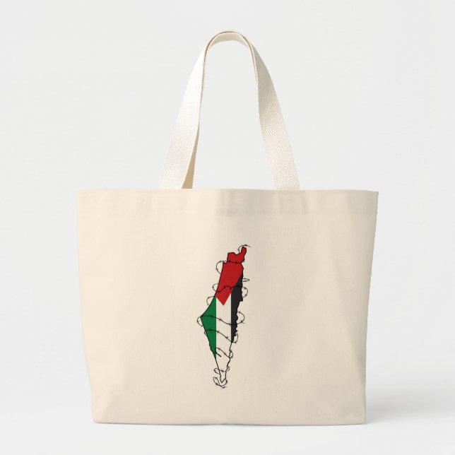 Free Palestine Barbed Wire Map Palestinian Freedom Large Tote Bag (Front)