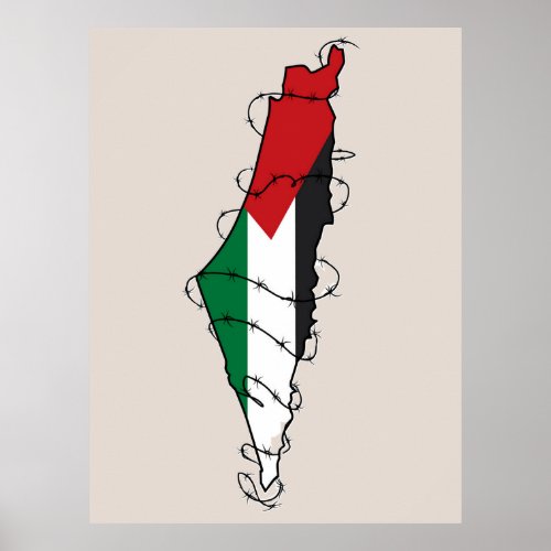 Free Palestine Barbed Wire Map Palestinian Freedom Poster