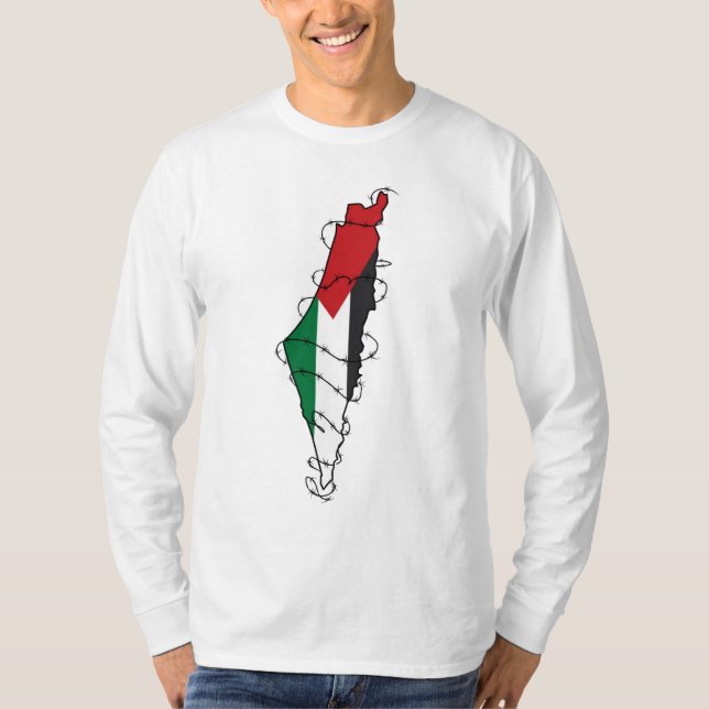 Free Palestine Barbed Wire Map Palestinian Freedom T-Shirt (Front)