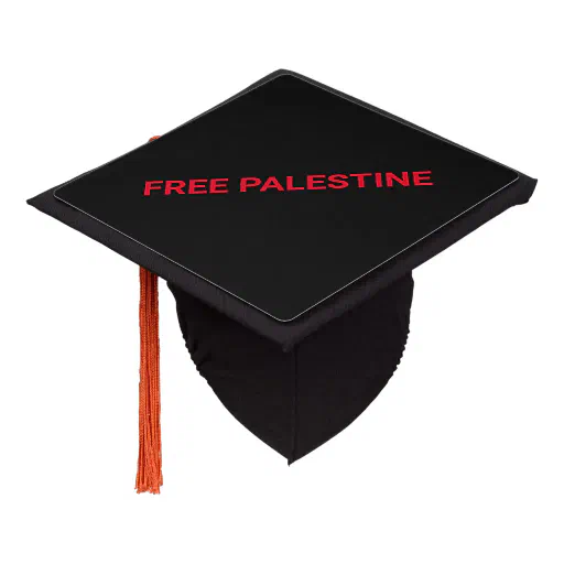 Free Palestine black red custom text minimalist Graduation Cap Topper
