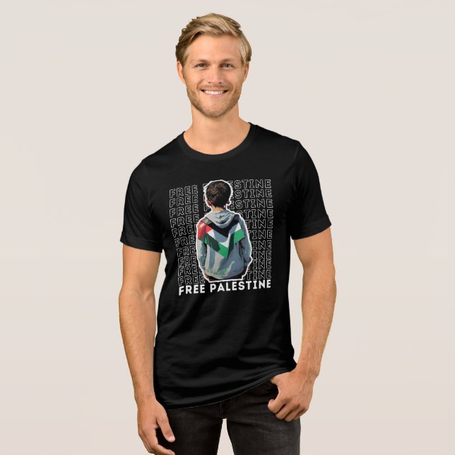 FREE PALESTINE black t-shirt for man Tri-Blend Shirt (Front Full)