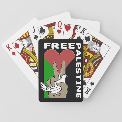 Free Palestine Dove Heart Peace Sign Black Poker Cards