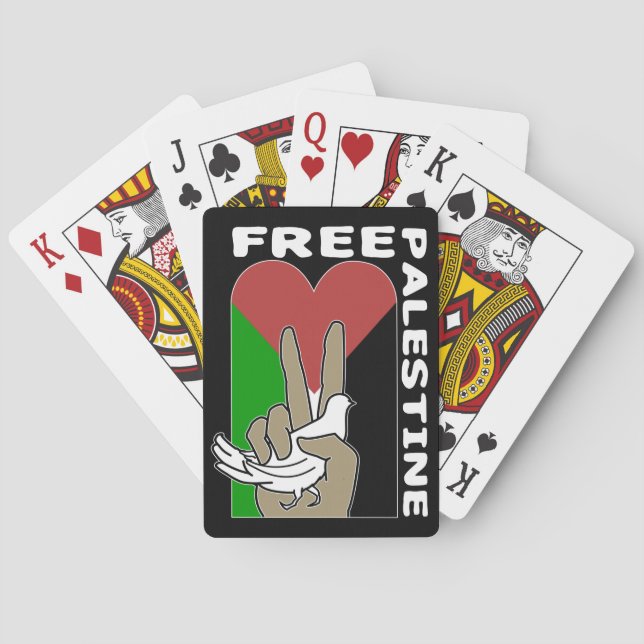 Free Palestine Dove Heart Peace Sign Black Poker Cards (Back)