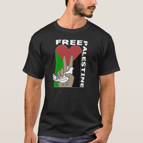 Free Palestine Dove Heart Peace Sign dark tshirt