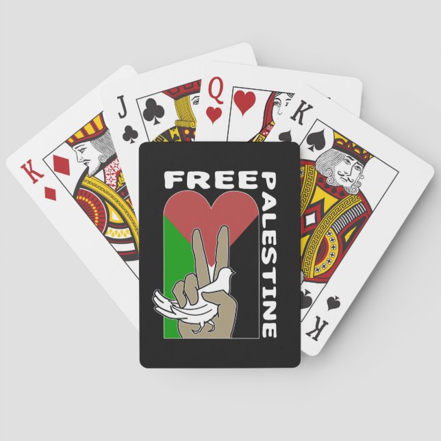 Free Palestine Dove Heart Peace Sign Poker Cards (Back)