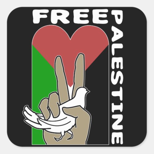 Free Palestine Dove Heart Peace Sign Square Sticker