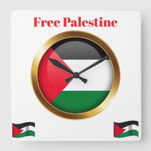 Free Palestine Emblem Flag Wall Clock