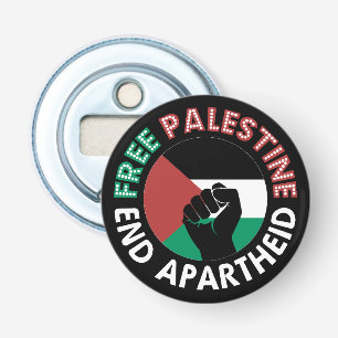 Free Palestine End Apartheid Flag Fist Black Bottle Opener