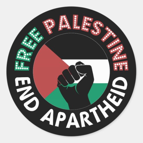 Free Palestine End Apartheid Flag Fist Black Classic Round Sticker