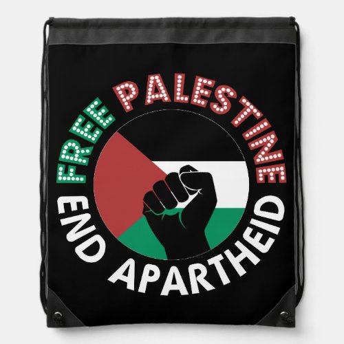 Free Palestine End Apartheid Flag Fist Black Drawstring Bag