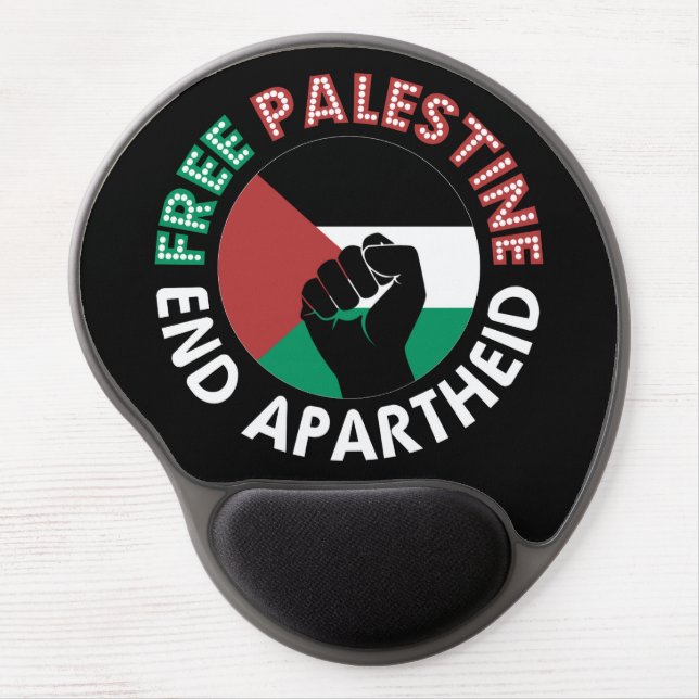 Free Palestine End Apartheid Flag Fist Black Gel Mouse Pad (Front)