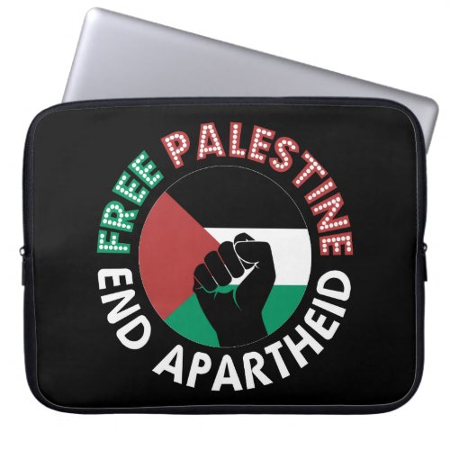 Free Palestine End Apartheid Flag Fist Black Laptop Sleeve