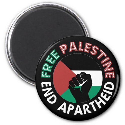 Free Palestine End Apartheid Flag Fist Black Magnet