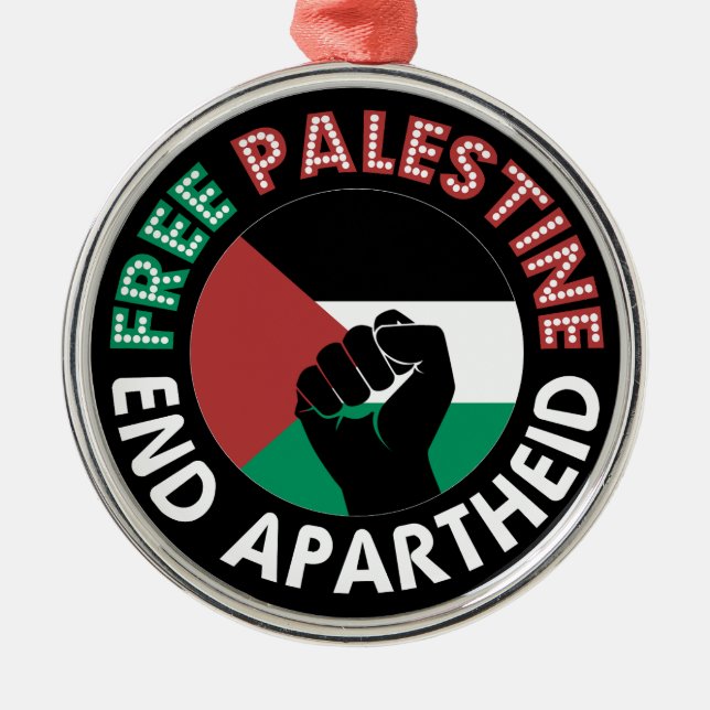 Free Palestine End Apartheid Flag Fist Black Metal Ornament (Front)