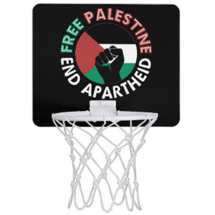 Free Palestine End Apartheid Flag Fist Black Mini Basketball Hoop
