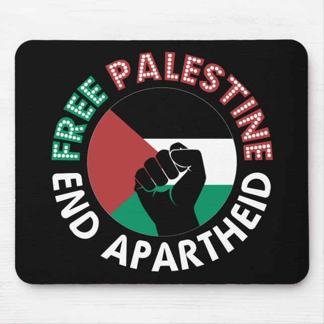 Free Palestine End Apartheid Flag Fist Black Mouse Pad (Front)