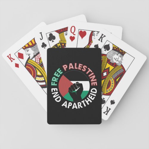 Free Palestine End Apartheid Flag Fist Black Playing Cards