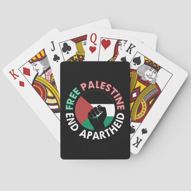 Free Palestine End Apartheid Flag Fist Black Poker Cards (Back)