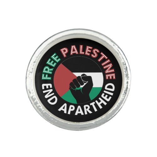 Free Palestine End Apartheid Flag Fist Black Ring