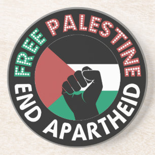 Free Palestine End Apartheid Flag Fist Black Sandstone Coaster