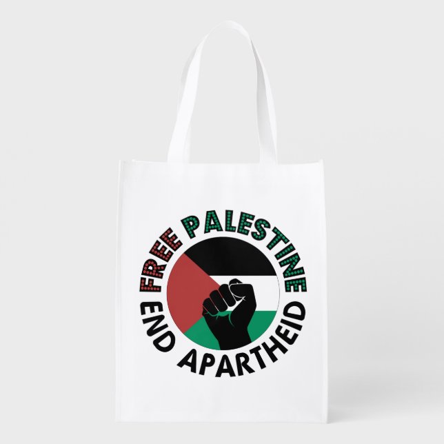 Free Palestine End Apartheid Palestine Flag Grocery Bag (Back)