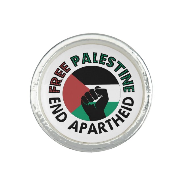 Free Palestine End Apartheid Palestine Flag Ring (Front)