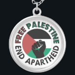 Free Palestine End Apartheid Palestine Flag Silver Plated Necklace<br><div class="desc">Free Palestine End Apartheid white background 
 revolutionary fist
 Palestinian Flag of palestine
 Green Black White Red Palestine flag 
 End Apartheid Israel 
 Join the movement to save Palestinians from Israeli war of aggression 
 Boycott Israel Stop buying Israeli goods
 Middle East conflict</div>