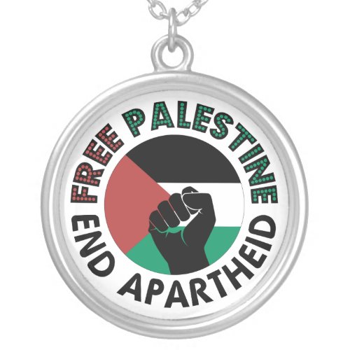 Free Palestine End Apartheid Palestine Flag Silver Plated Necklace