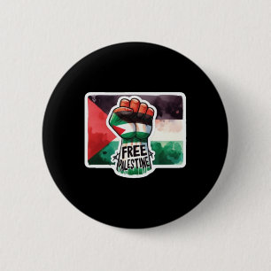 Free Palestine Flag And Fist Watercolour Sticker Button