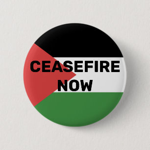 FREE PALESTINE FLAG CEASEFIRE NOW RED BLACK GREEN BUTTON