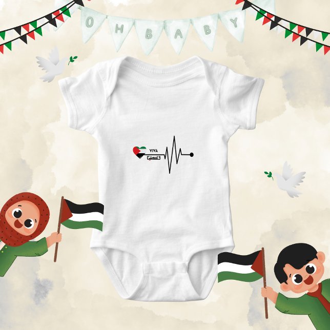 "Free Palestine" Flag Heartbeat Boy Girl Baby Bodysuit (Creator Uploaded)