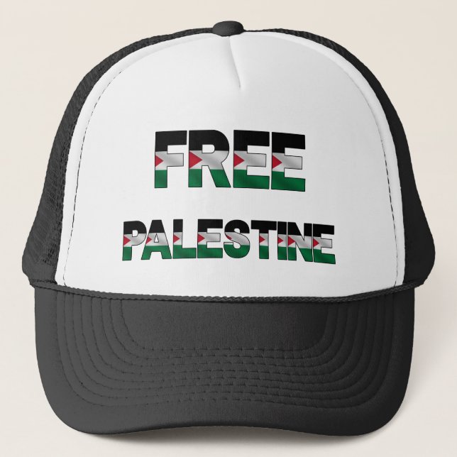 Free Palestine Flag Letters Unity Pride Freedom Trucker Hat (Front)