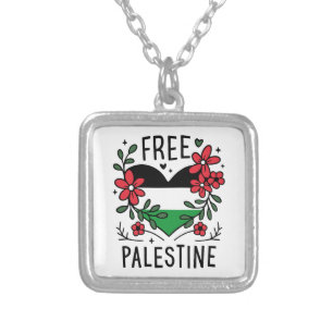 Free palestine flag silver plated necklace