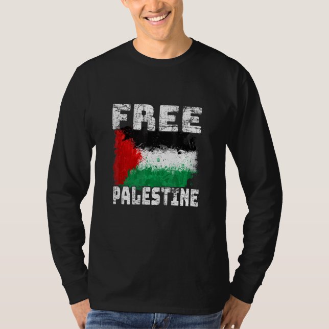 Free Palestine Free Gaza Palestine Flag Arabic T-Shirt (Front)