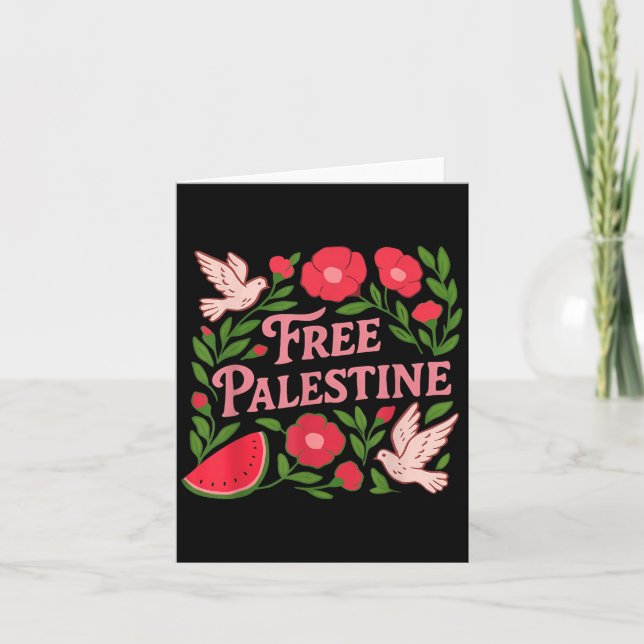 Free Palestine Gaza Boho Flower Watermelon  Card (Front)