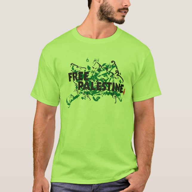 Free Palestine Grunge Calligraphy T-Shirt (Front)