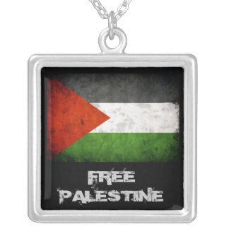 Free Palestine Grunge Flag Silver Plated Necklace
