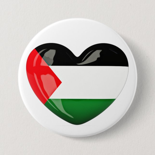 Free Palestine. Heart Shaped Palestinian Flag Button (Front)