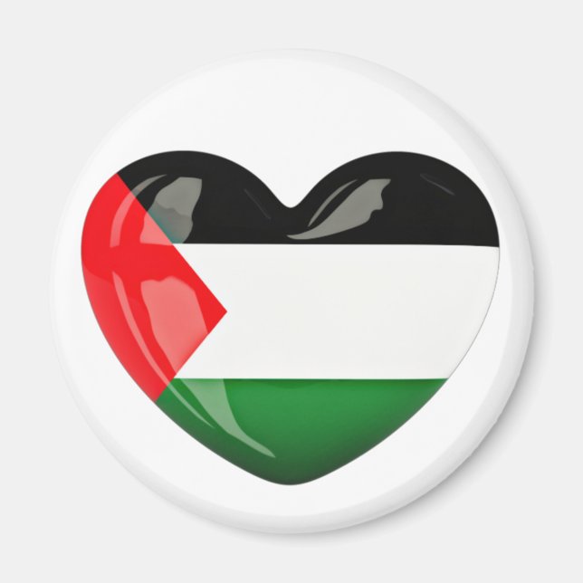 Free Palestine. Heart Shaped Palestinian Flag Magnet (Front)