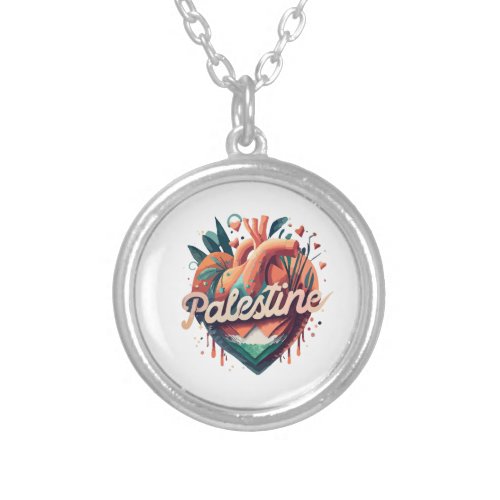Free Palestine i stand with palestine Support Pa Silver Plated Necklace