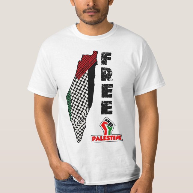 Free Palestine keffiyeh map shirt Palestinian flag (Front)