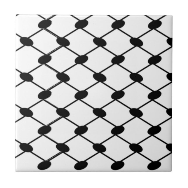 Free Palestine Keffiyeh pattern black and white  Ceramic Tile (Front)