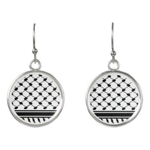 Free Palestine Keffiyeh pattern black and white Earrings