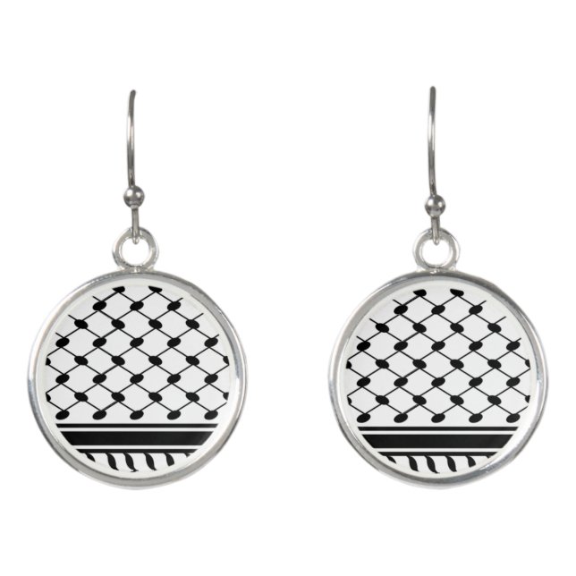 Free Palestine Keffiyeh pattern black and white  Earrings (Front)