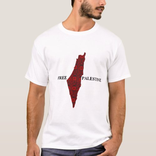 Free Palestine Map With Printed Embroidery  T_Shirt
