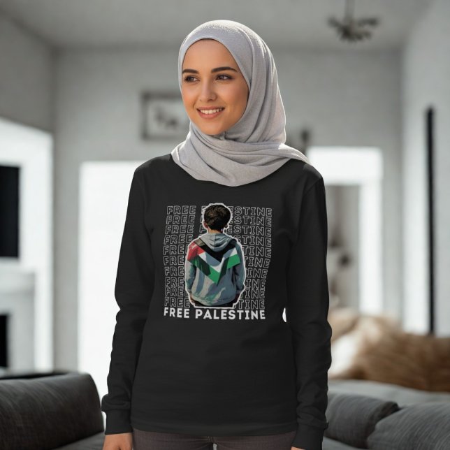 FREE PALESTINE muslim woman long sleeve black T-Shirt (Creator Uploaded)