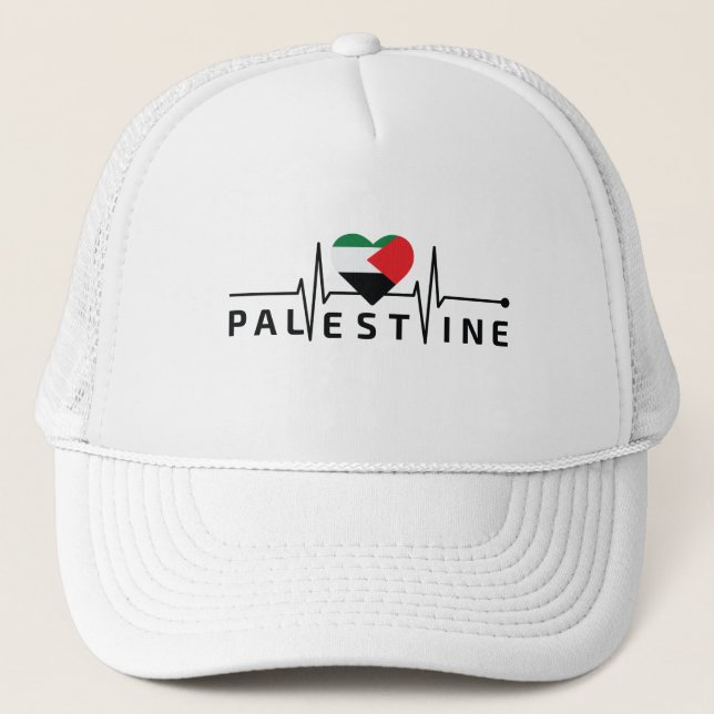 Free Palestine M'y Heart Beats For Palestine Trucker Hat (Front)