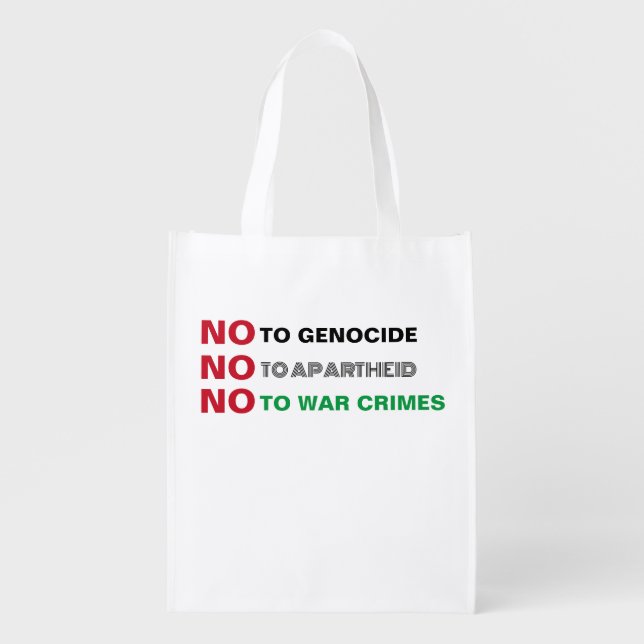 FREE PALESTINE NO TO GENOCIDE APARTHEID WAR CRIMES GROCERY BAG (Front)