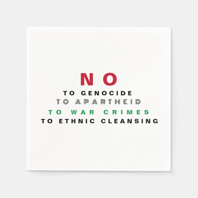 FREE PALESTINE NO TO GENOCIDE APARTHEID WAR CRIMES NAPKINS (Front)